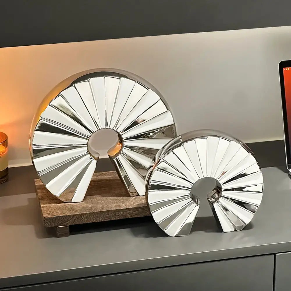 Metallic chrome geometric ceramic fan ornament living room decor