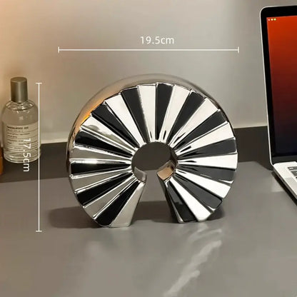 Metallic chrome geometric ceramic fan ornament living room decor