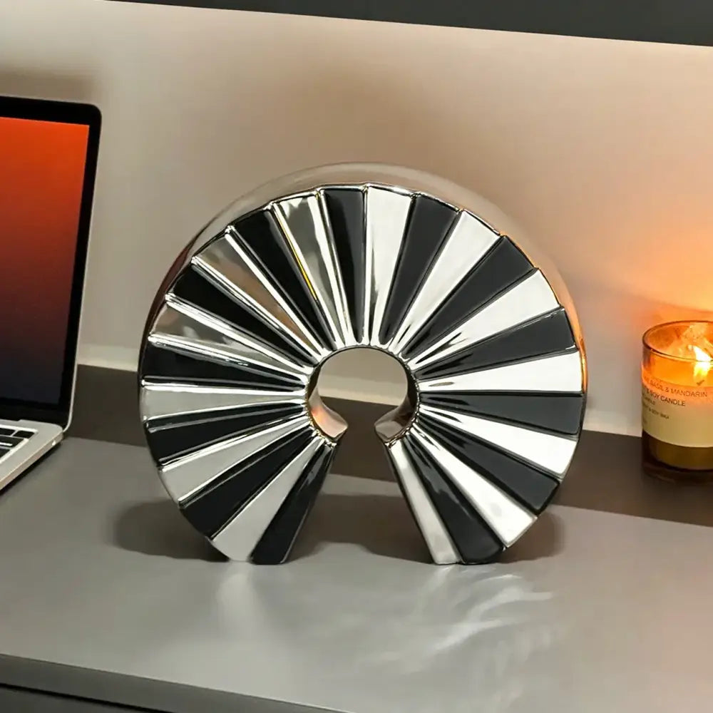 Metallic chrome geometric ceramic fan ornament living room decor
