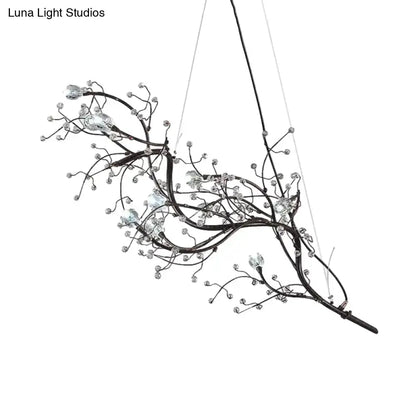 Metallic gold branch chandelier with crystal bead dining room light