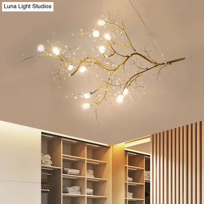 Metallic gold branch chandelier with crystal bead dining room light