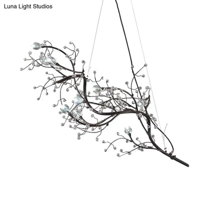 Metallic gold branch chandelier with crystal bead dining room light