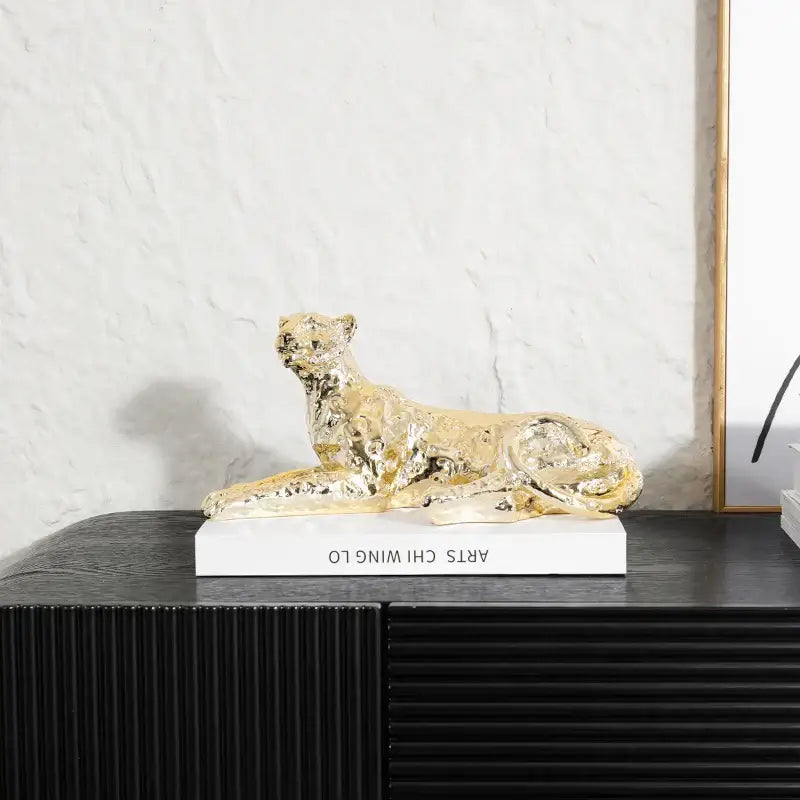 Metallic gold & silver leopard resin sculpture living room decor