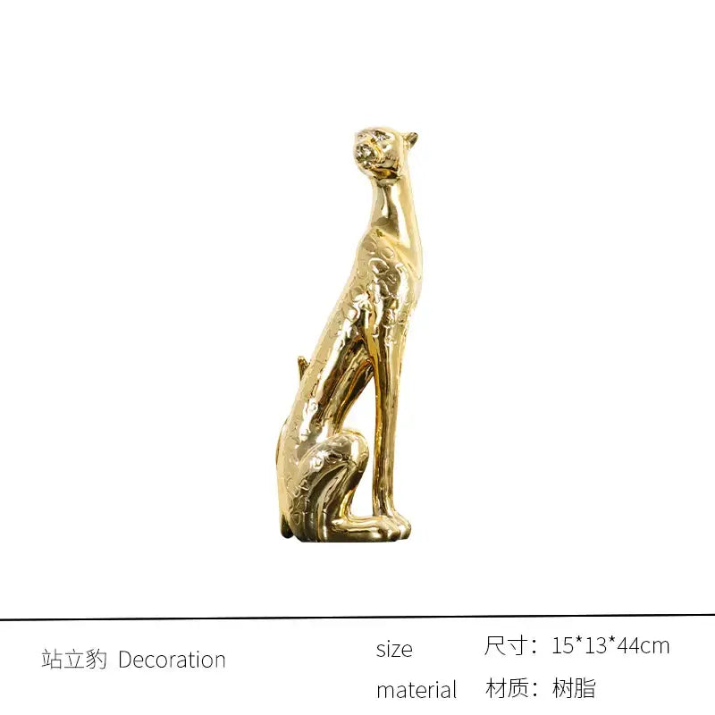 Metallic gold & silver leopard resin sculpture living room decor