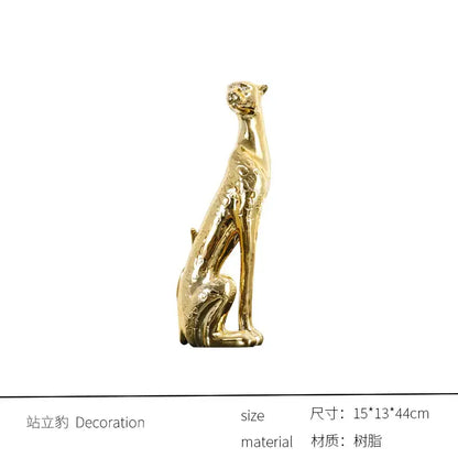 Metallic gold & silver leopard resin sculpture living room decor