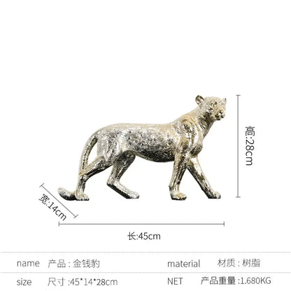 Metallic gold & silver leopard resin sculpture living room decor