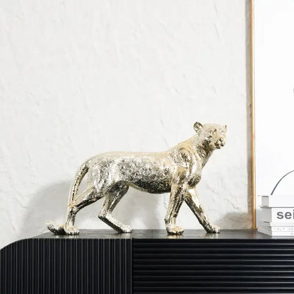 Metallic gold & silver leopard resin sculpture living room decor