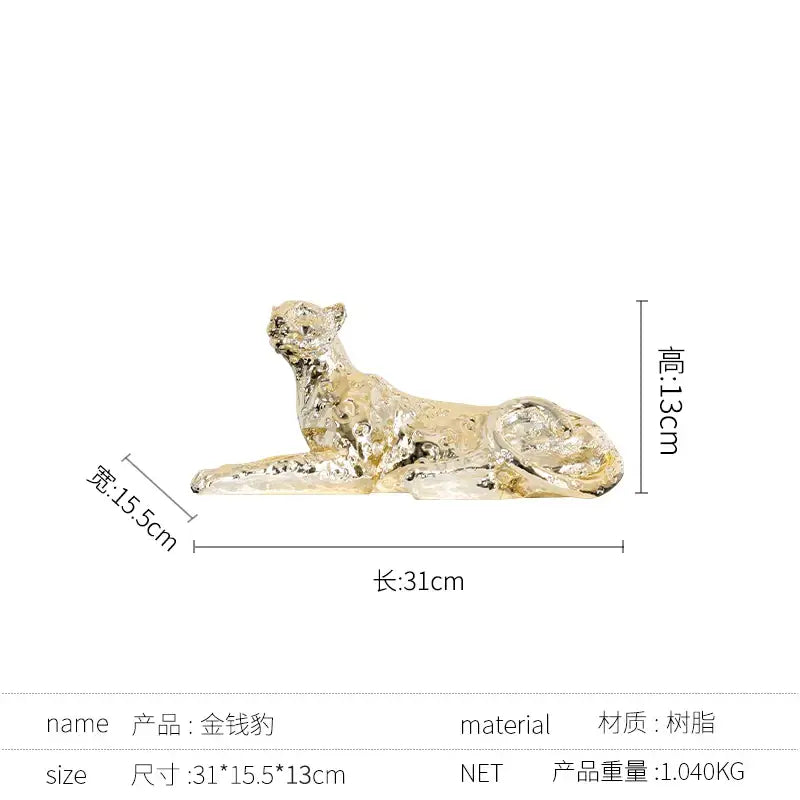 Metallic gold & silver leopard resin sculpture living room decor