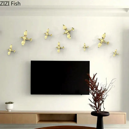 Metallic gold & silver pigeon wall ornaments living room dove statue