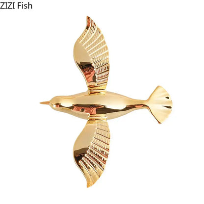 Metallic gold & silver pigeon wall ornaments living room dove statue