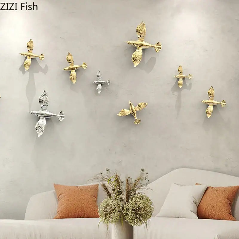 Metallic gold & silver pigeon wall ornaments living room dove statue