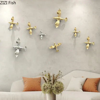 Metallic gold & silver pigeon wall ornaments living room dove statue