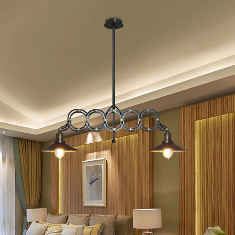 DecorBites™ Metallic Island Saucer Pendant Light with Extendable Arm - Black Finish, 2 Lights