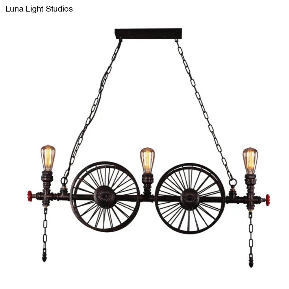 DecorBites™ Metallic Pendant Light: Antique 3-Head Wagon Wheel Design for Restaurants and Hanging Islands, with Decorative Valve
