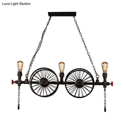 DecorBites™ Metallic Pendant Light: Antique 3-Head Wagon Wheel Design for Restaurants and Hanging Islands, with Decorative Valve