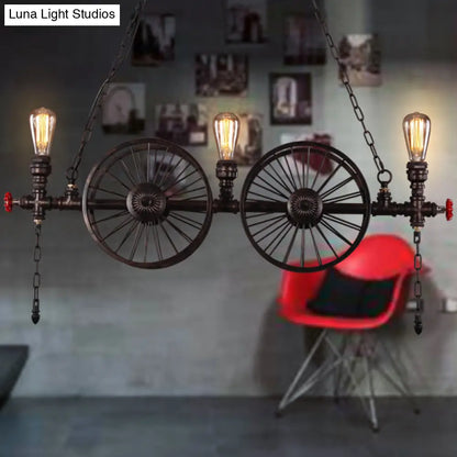 DecorBites™ Metallic Pendant Light: Antique 3-Head Wagon Wheel Design for Restaurants and Hanging Islands, with Decorative Valve