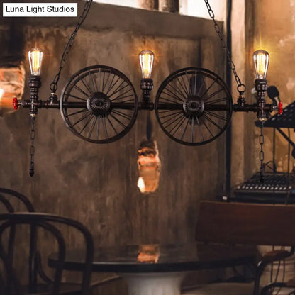 DecorBites™ Metallic Pendant Light: Antique 3-Head Wagon Wheel Design for Restaurants and Hanging Islands, with Decorative Valve