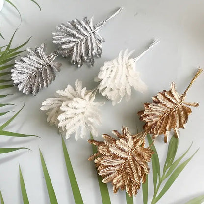 Metallic silver gold & white eucalyptus leaf bunch 6-pack living room