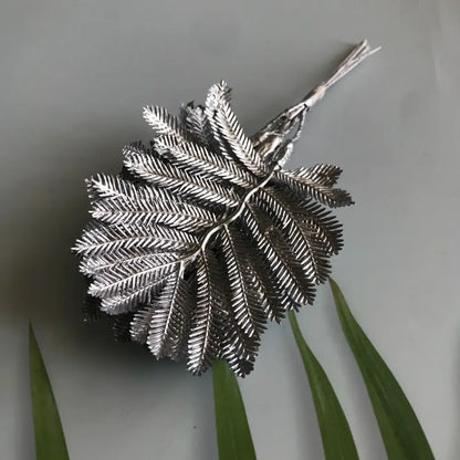 Metallic silver gold & white eucalyptus leaf bunch 6-pack living room