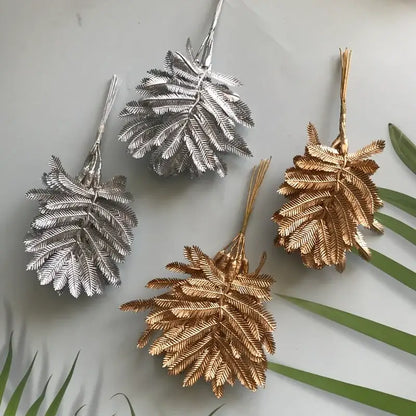 Metallic silver gold & white eucalyptus leaf bunch 6-pack living room