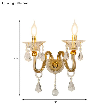 DecorBites™ Mid-Century 1/2 Lights Wall Sconce with Brass Candle Design and Crystal Shade