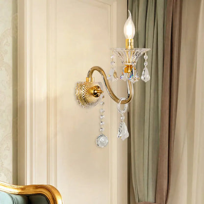 DecorBites™ Mid-Century 1/2 Lights Wall Sconce with Brass Candle Design and Crystal Shade