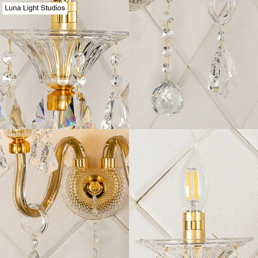 DecorBites™ Mid-Century 1/2 Lights Wall Sconce with Brass Candle Design and Crystal Shade