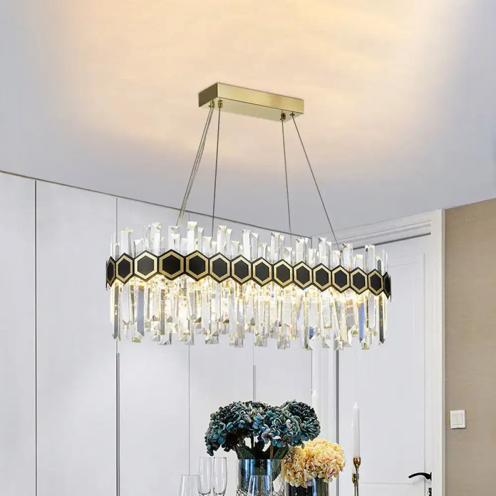 Mid-century black & gold crystal pendant light dining room 110v-120v
