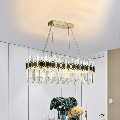 Mid-century black & gold crystal pendant light dining room 110v-120v