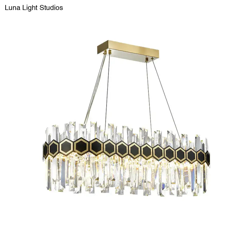 Mid-century black & gold crystal pendant light dining room 110v-120v