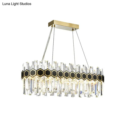 Mid-century black & gold crystal pendant light dining room 110v-120v