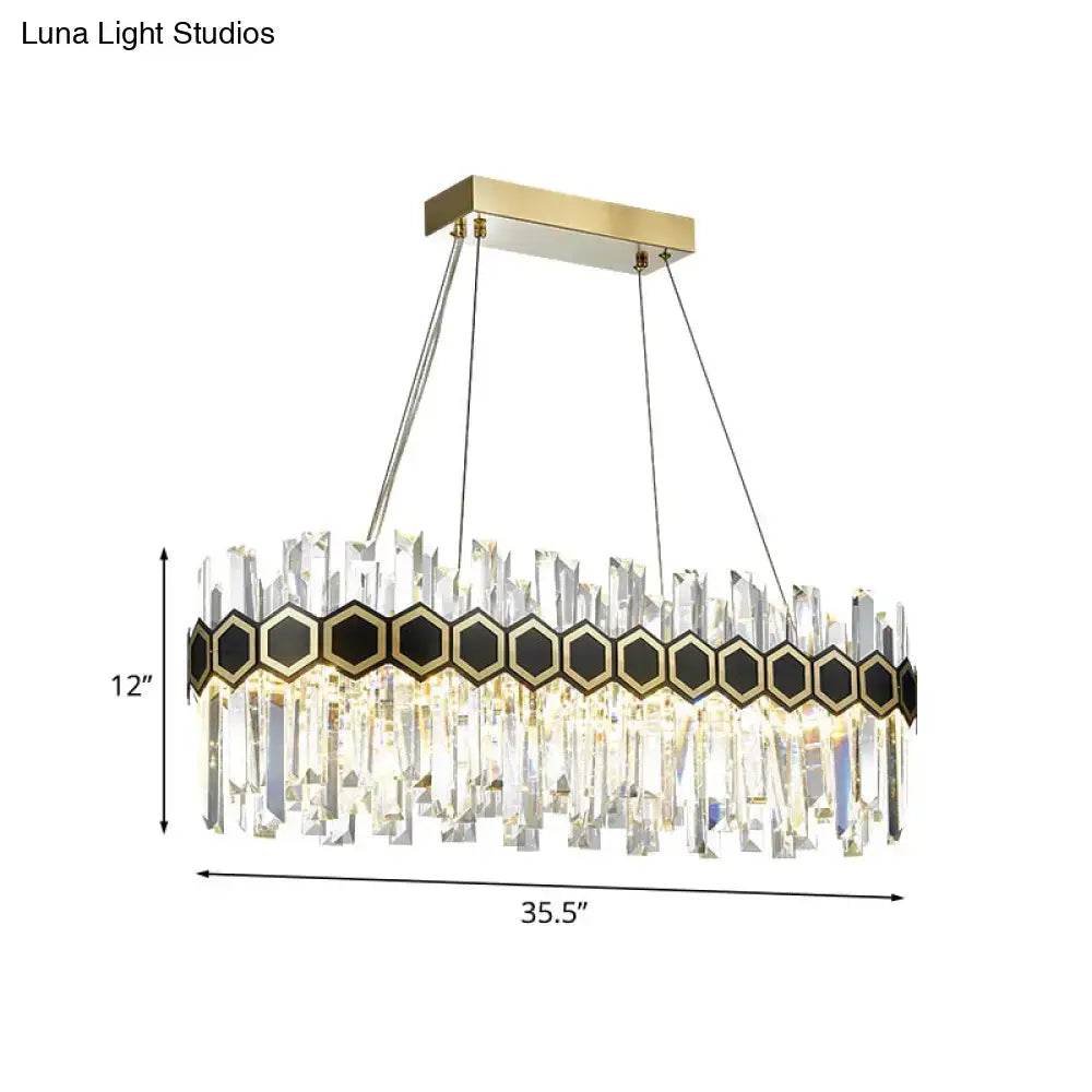 Mid-century black & gold crystal pendant light dining room 110v-120v
