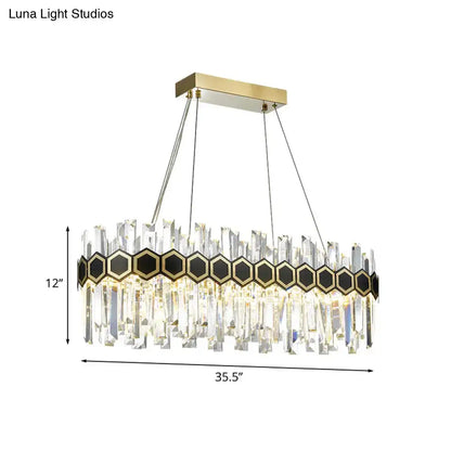 Mid-century black & gold crystal pendant light dining room 110v-120v