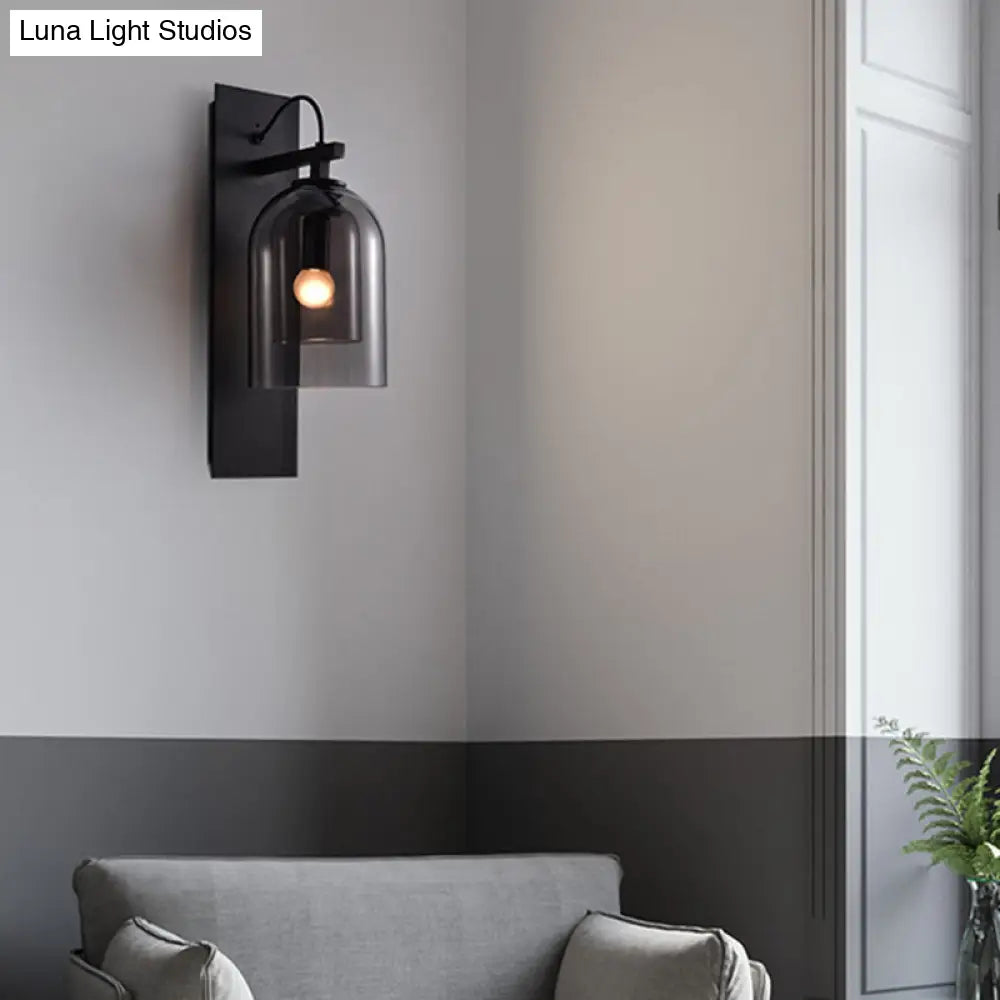 DecorBites™ Mid-Century Black Wall Sconce with Dual Dome Glass Shade for Living Room, 1 Bulb Fixture