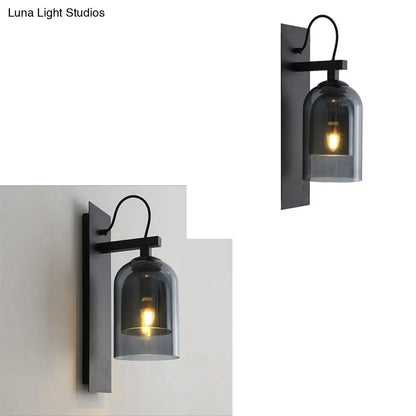 DecorBites™ Mid-Century Black Wall Sconce with Dual Dome Glass Shade for Living Room, 1 Bulb Fixture