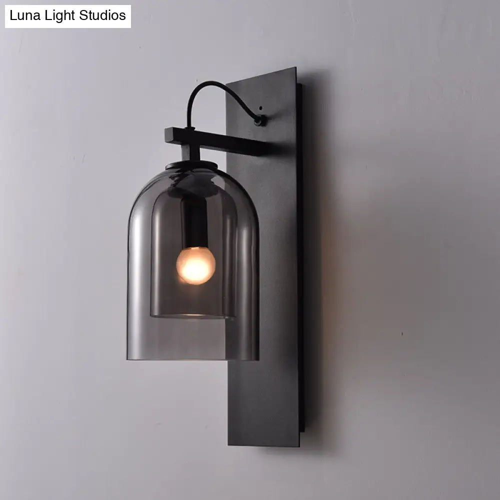 DecorBites™ Mid-Century Black Wall Sconce with Dual Dome Glass Shade for Living Room, 1 Bulb Fixture