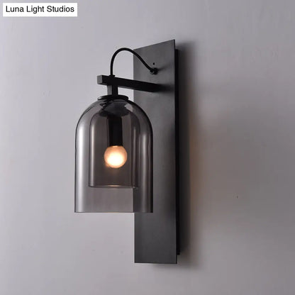 DecorBites™ Mid-Century Black Wall Sconce with Dual Dome Glass Shade for Living Room, 1 Bulb Fixture