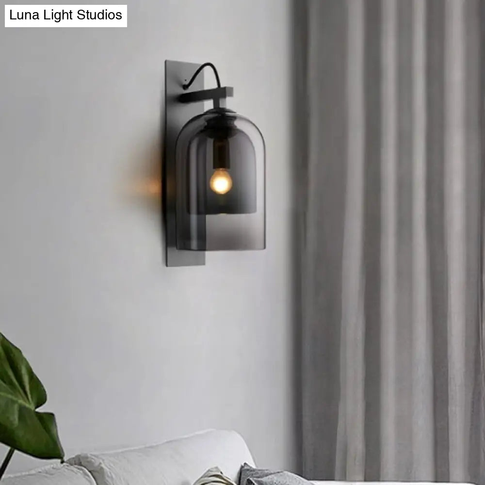 DecorBites™ Mid-Century Black Wall Sconce with Dual Dome Glass Shade for Living Room, 1 Bulb Fixture