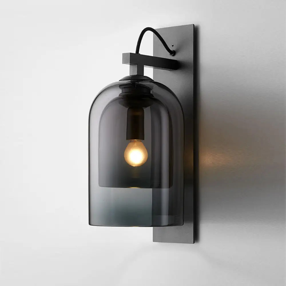 DecorBites™ Mid-Century Black Wall Sconce with Dual Dome Glass Shade for Living Room, 1 Bulb Fixture