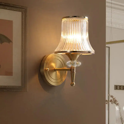 Mid-century brass crystal ribbed wall mounted lamp living room
