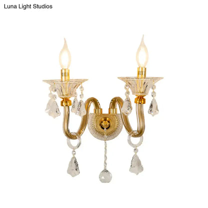 Mid-century brass crystal shade wall mounted sconce bedroom light
