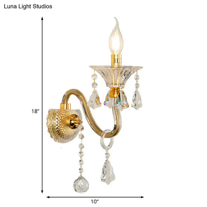 Mid-century brass crystal shade wall mounted sconce bedroom light