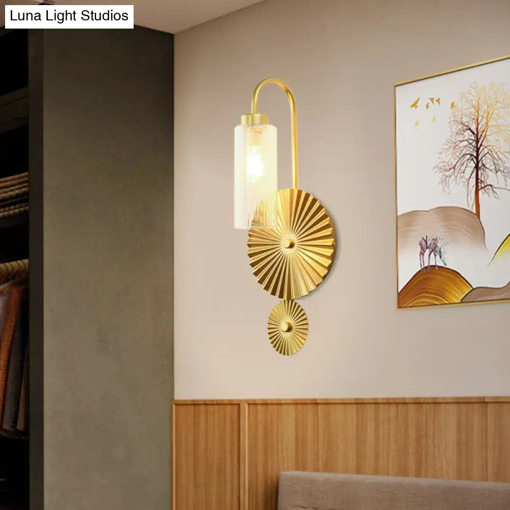 DecorBites™ Mid Century Brass Gooseneck Wall Lamp with Glass Shade - Iron Sconce Lighting