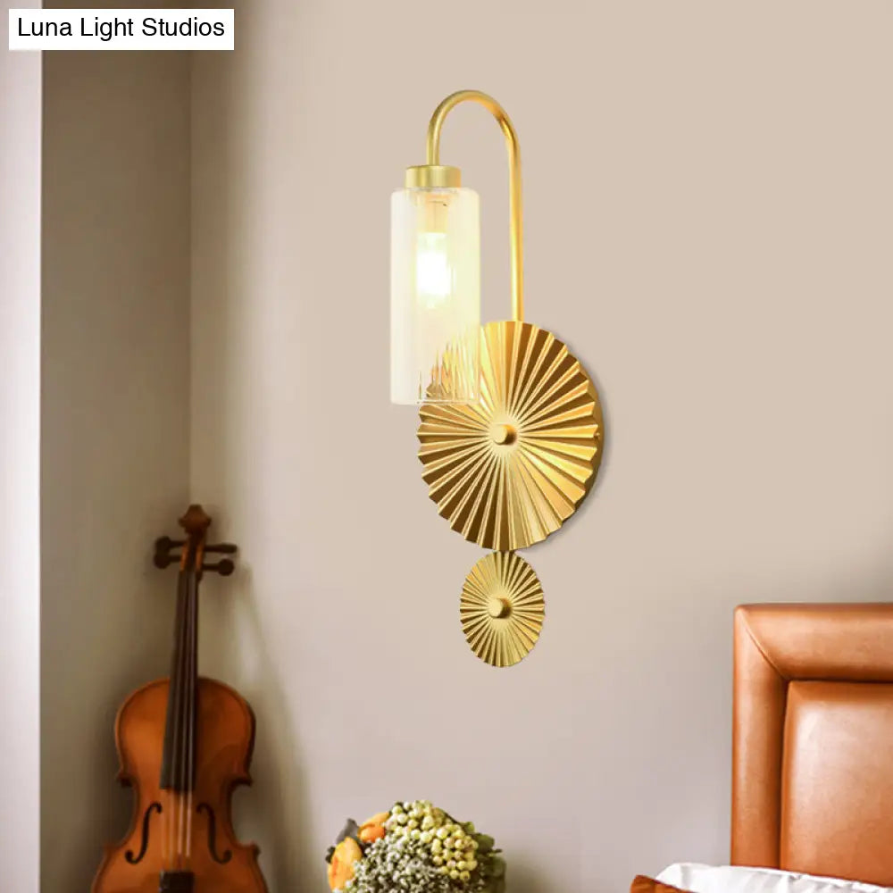DecorBites™ Mid Century Brass Gooseneck Wall Lamp with Glass Shade - Iron Sconce Lighting