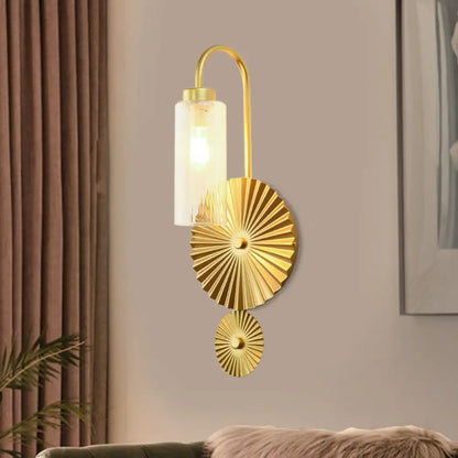 DecorBites™ Mid Century Brass Gooseneck Wall Lamp with Glass Shade - Iron Sconce Lighting