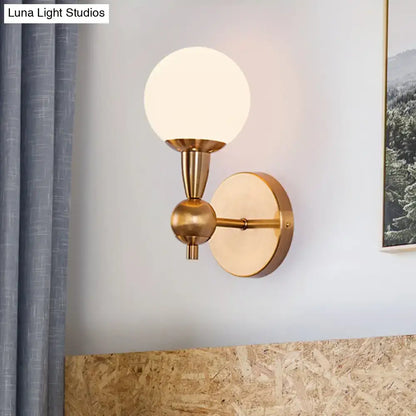 Mid century brass wall mount light – bedroom opal glass sconce