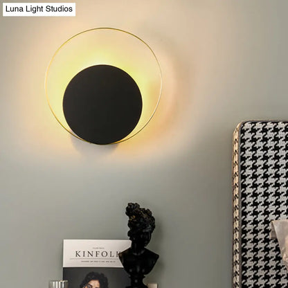 DecorBites™ Mid Century Circle Sconce Light: Hotel Wall Mount in Black-Gold