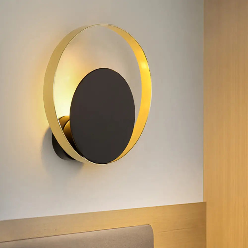 DecorBites™ Mid Century Circle Sconce Light: Hotel Wall Mount in Black-Gold