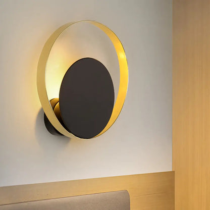DecorBites™ Mid Century Circle Sconce Light: Hotel Wall Mount in Black-Gold