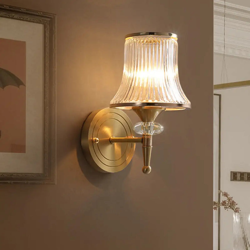 DecorBites™ Mid-Century Crystal Ribbed Wall Mounted Lamp - Brass Flush Wall Sconce for Living Room